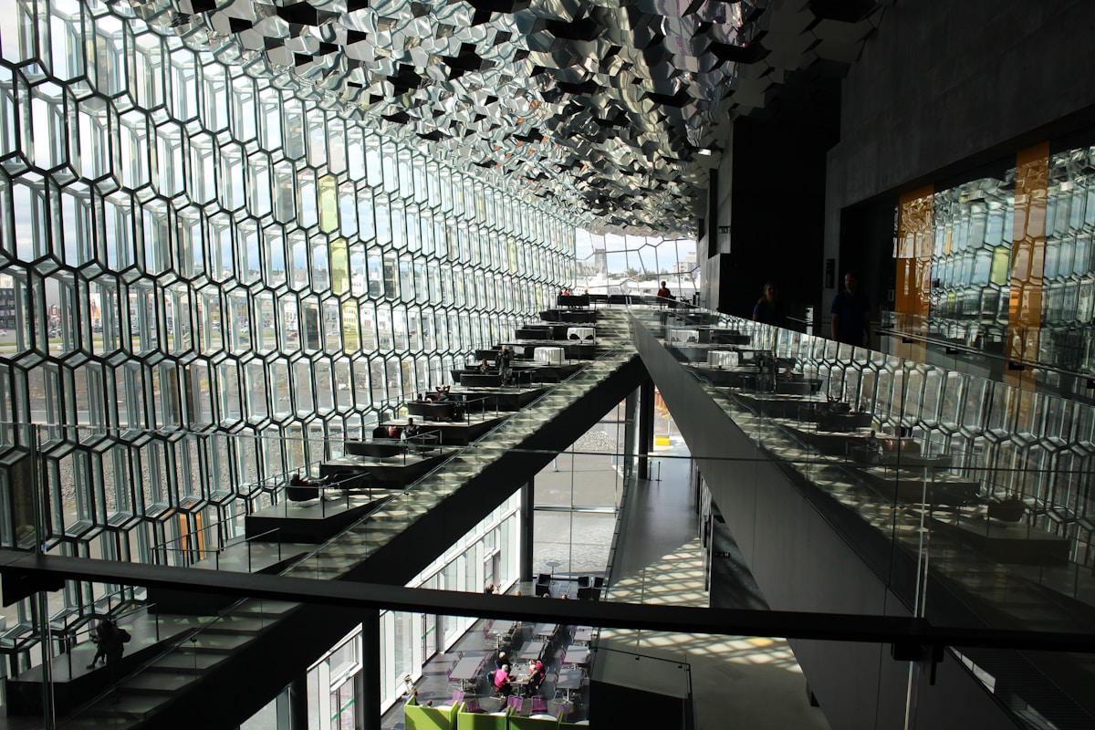 Restaurant dining room with tables and chairs, Reykjavík, Iceland