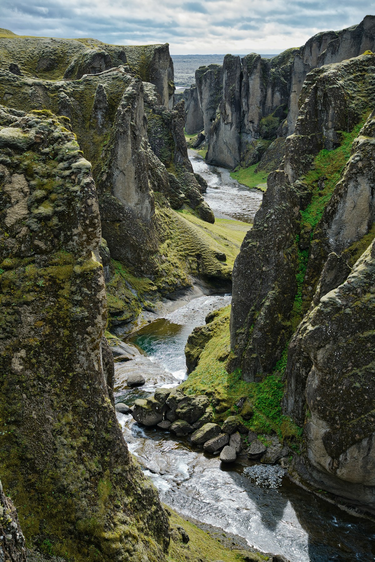Fjaðrárgljúfur canyon winding through South Iceland near Kirkjubæjarklaustur