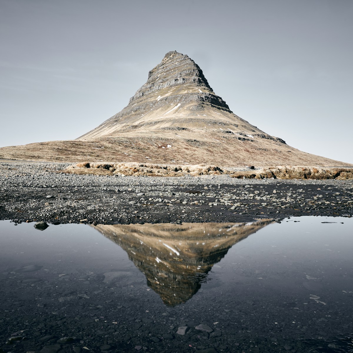 Gray rock mountain at Kirkjufell on the Snæfellsnes peninsula, Iceland