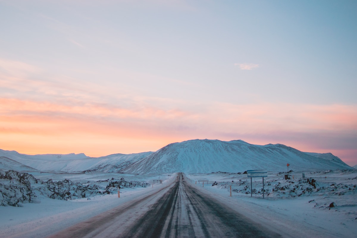 Snow-covered road through Snæfellsnes, Iceland — December