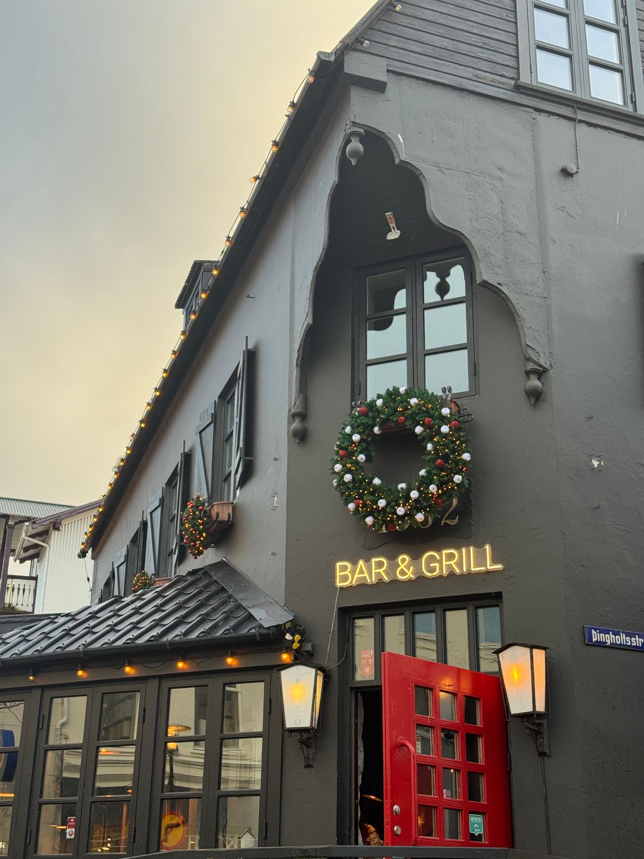 Bar and grill building exterior on Þingholtsstr street in central Reykjavík, Iceland