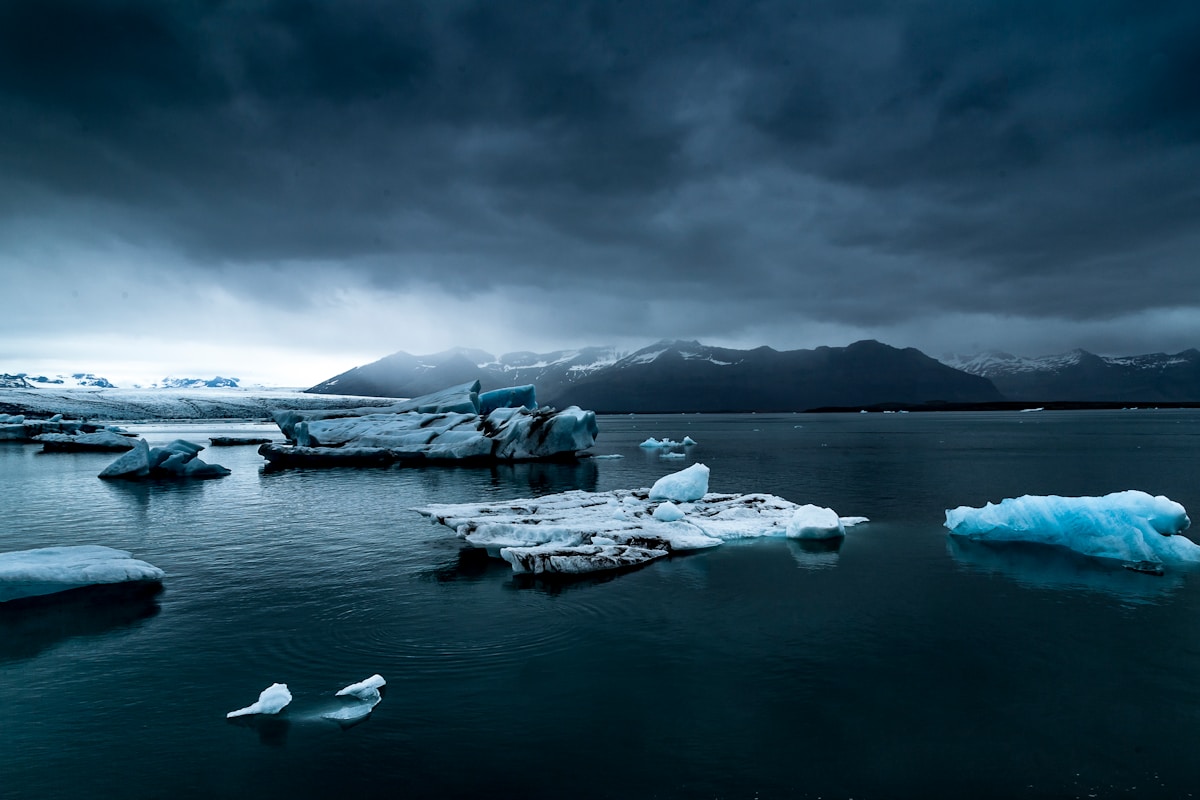 Glacier near body of water at Jökulsárlón in Iceland — January conditions