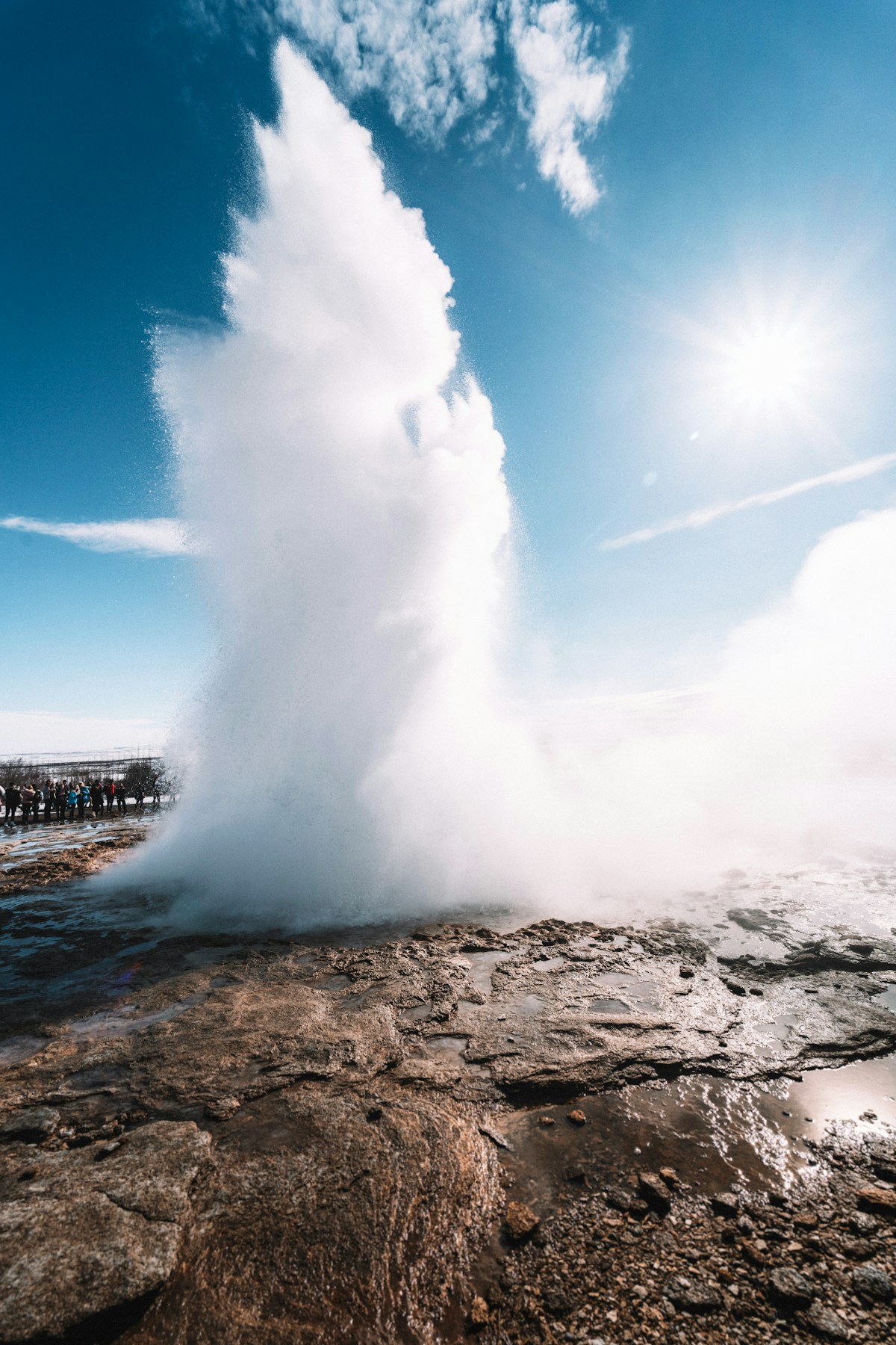 Strokkur geyser erupting at Geysir geothermal area on the Golden Circle, Iceland